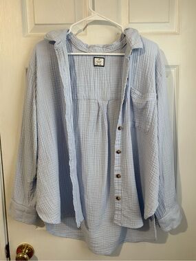 Denver Hayes 100% Cotton Blue Gauze Button-Up Shirt XL